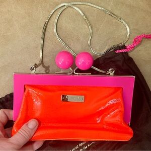 Kate Spade Shyla Clutch 90's Leather Handbag Colorblock Kiss-Lock Purse FLAWED